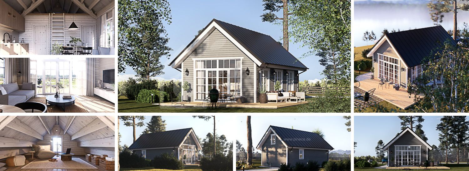 Kleines Holzhaus zum Wohnen ARIELLE RV (Isoliert, KfW55), 44 m² visualization 1