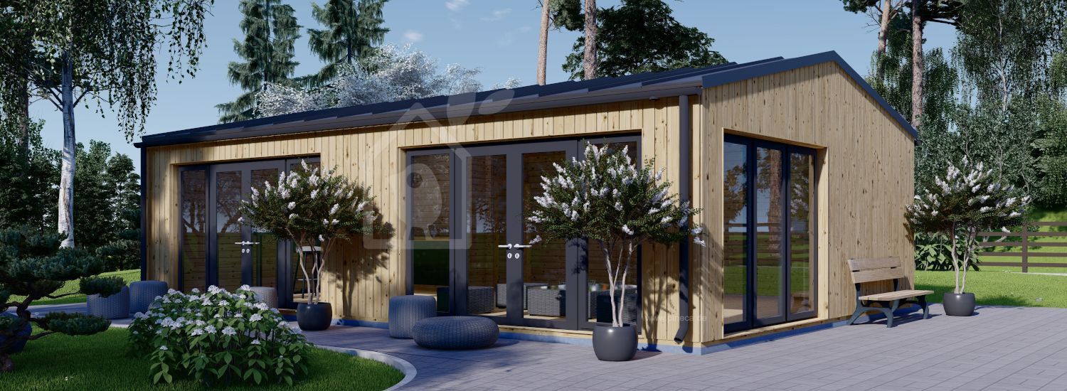 Blockbohlenhaus MARINA Modern (44 mm + Holzverschalung), 8x6 m, 48 m² visualization 1