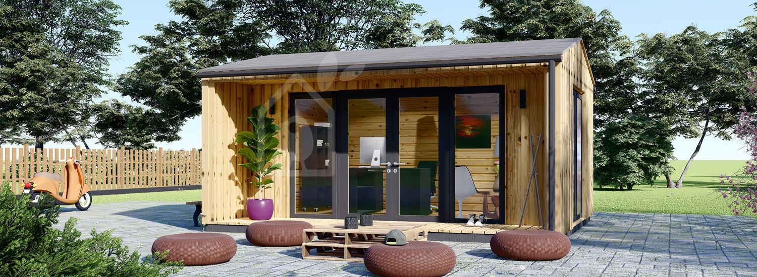 Gartenhaus als Büro TINA (Isoliert, 44 mm + Holzverschalung), 5x4 m, 15 m²