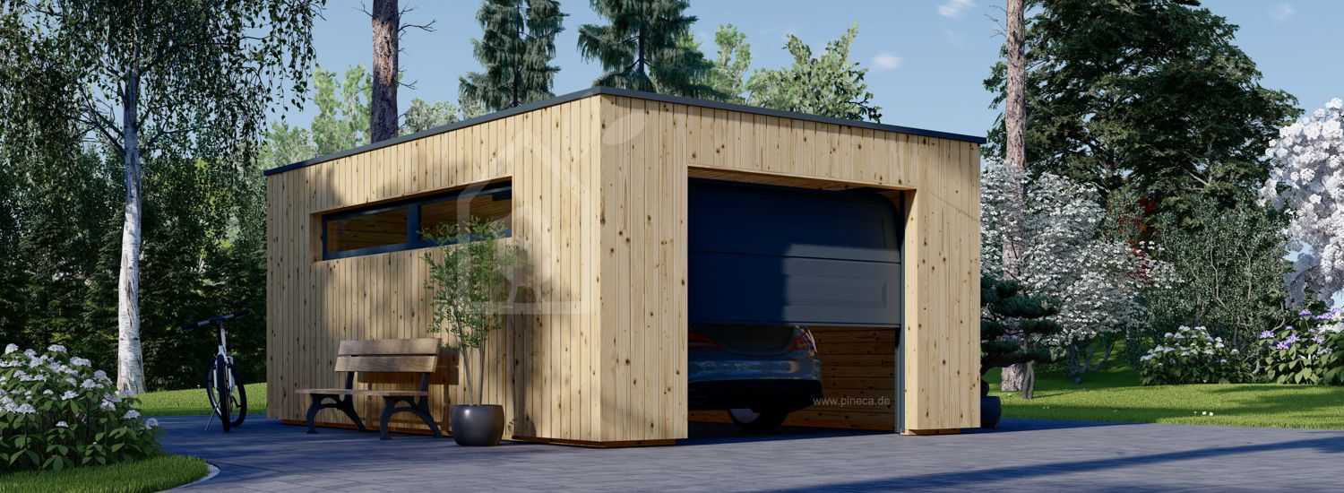 Holzgarage mit Flachdach SILVIA F (34 mm + Holzverschalung), 4x6 m, 24 m² visualization 1
