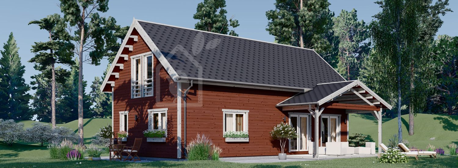 Schwedenhaus VERA (PREMIUM Isoliert, KfW 40, 44 mm + Holzverschalung), 127 m² + 13.5 m² Terrasse visualization 1