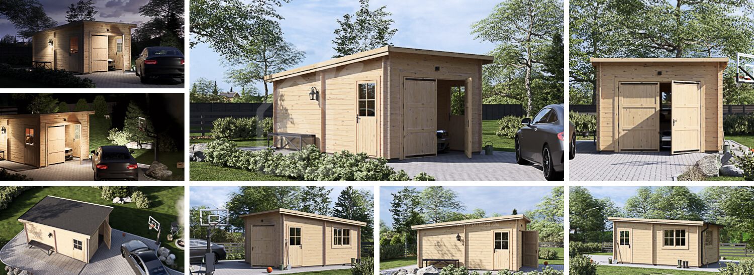 Holzgarage mit Flachdach MODERN S (44 mm), 3.6x5.4 m, 20 m² visualization 1