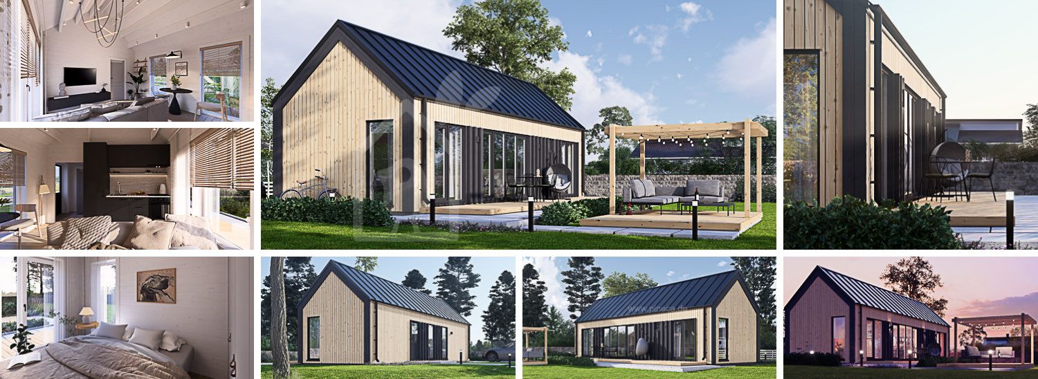 Kleines Holzhaus zum Wohnen ADALINE RV (Isoliert, KfW55), 42 m² visualization 1