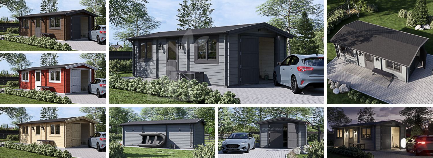 Holzgarage CLASSIC (44 mm), 4x7.5 m, 30 m² visualization 1