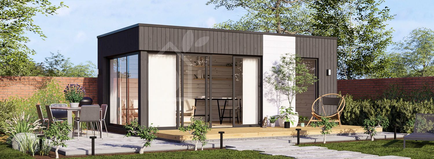 Gartenhaus aus Holz AMARA mit Schuppen (Isoliert, 34 mm + Verschalung), 6x3 m, 15 m² visualization 1