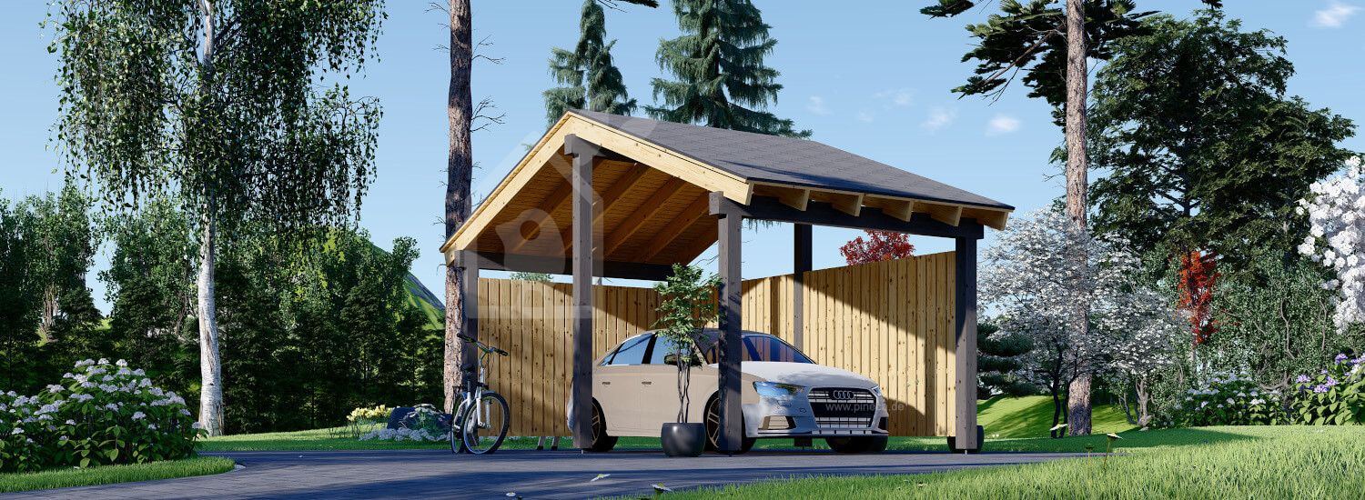 Carport aus Holz mit L-förmiger Wand LUNA, 3.2x6 m visualization 1