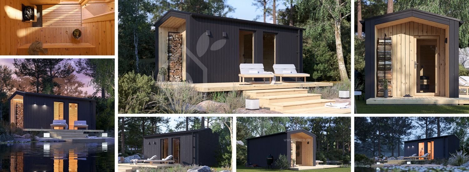 Gartensauna SERENE (34 mm + Holzverschalung), 5.3x2.5 m, 5 m² visualization 1