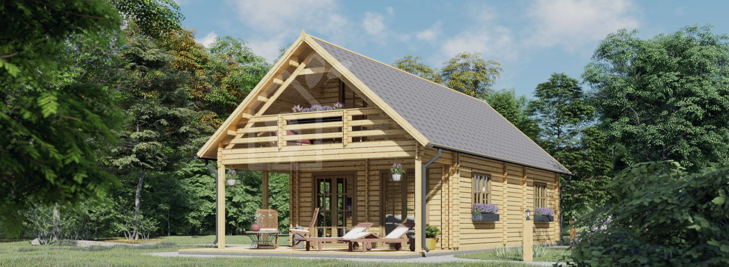 Blockbohlenhaus mit Terrasse AURA S (Extra Isoliert, 44+44 mm), 100 m² + 35 m² visualization 1