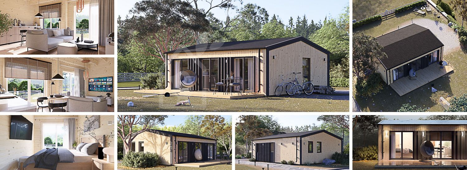 Blockbohlenhaus ANGELA (44 mm + Holzverschalung), 43 m² visualization 1