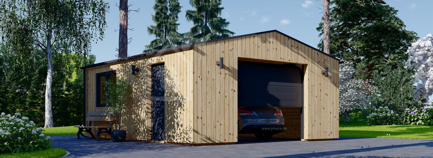 Holzgarage SILVIA (34 mm + Holzverschalung), 5x6 m, 30 m² visualization 1