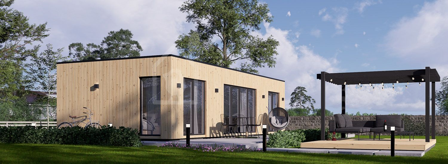 Kleines Holzhaus PREMIUM S (Isoliert, 34 mm + Holzverschalung), 10.5x4.5 m, 47 m² visualization 1