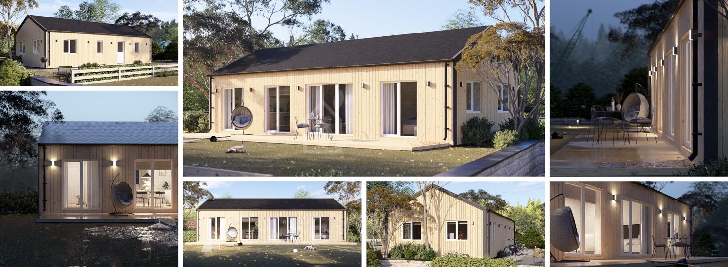 Blockbohlenhaus NICOLE S (Isoliert, 66 mm + Holzverschalung), 66 m² visualization 1