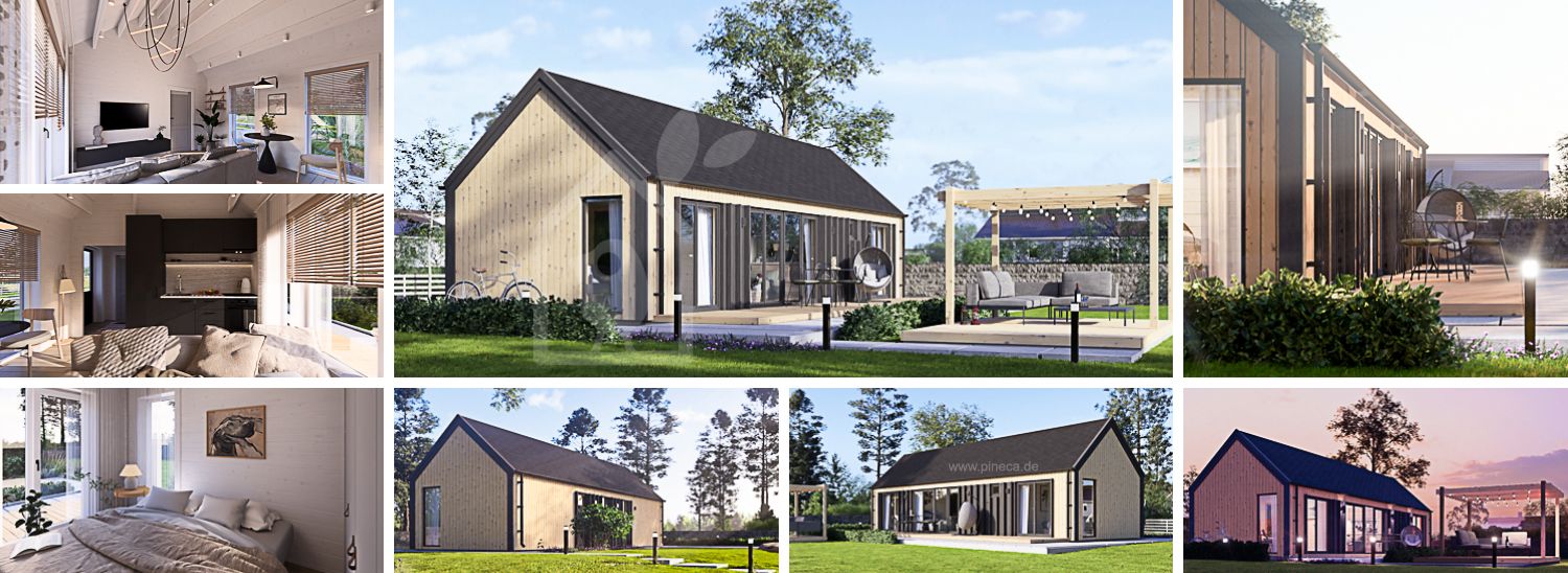 Blockbohlenhaus ADALINE (Isoliert, 34 mm + Holzverschalung), 50 m² visualization 1