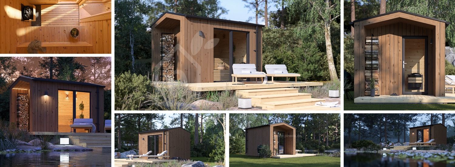 Gartensauna SERENE (34 mm + Holzverschalung), 3.3x2.5 m, 4.95 m² visualization 1