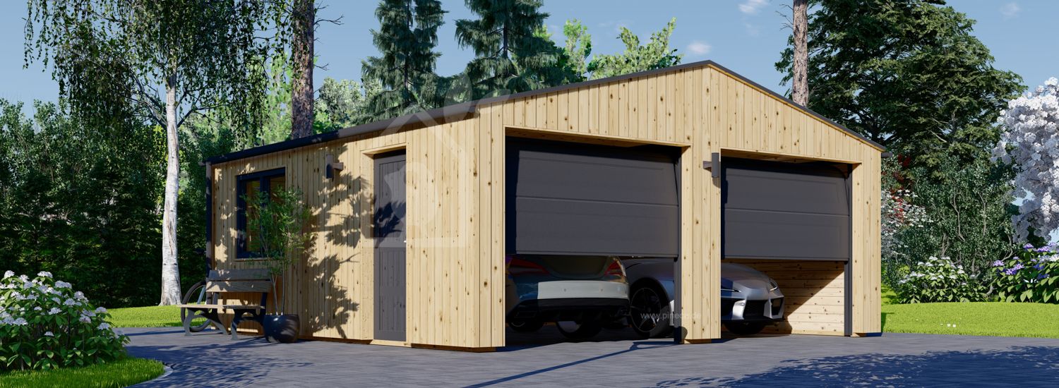 Doppelgarage aus Holz SILVIA DUO (34 mm + Holzverschalung), 6x6 m, 36 m² visualization 1