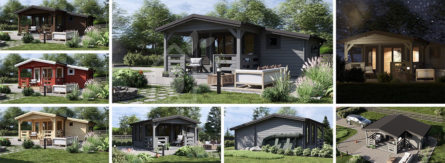Blockbohlenhaus mit Terrasse ISLA (44 mm), 6x5 m, 18 m² + 7 m² visualization 1