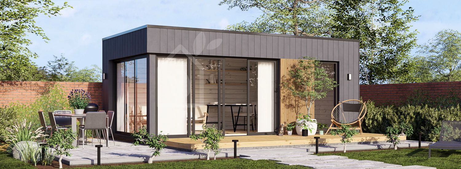 Gartenhaus aus Holz AMARA mit Schuppen (Isoliert, 34 mm + Verschalung), 6x3 m, 15 m² visualization 1