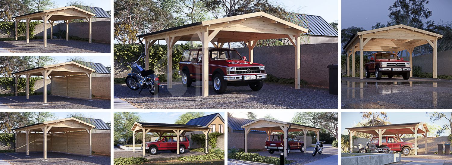 Carport aus Holz für 1 Auto CLASSIC, 4x5.7 m visualization 1