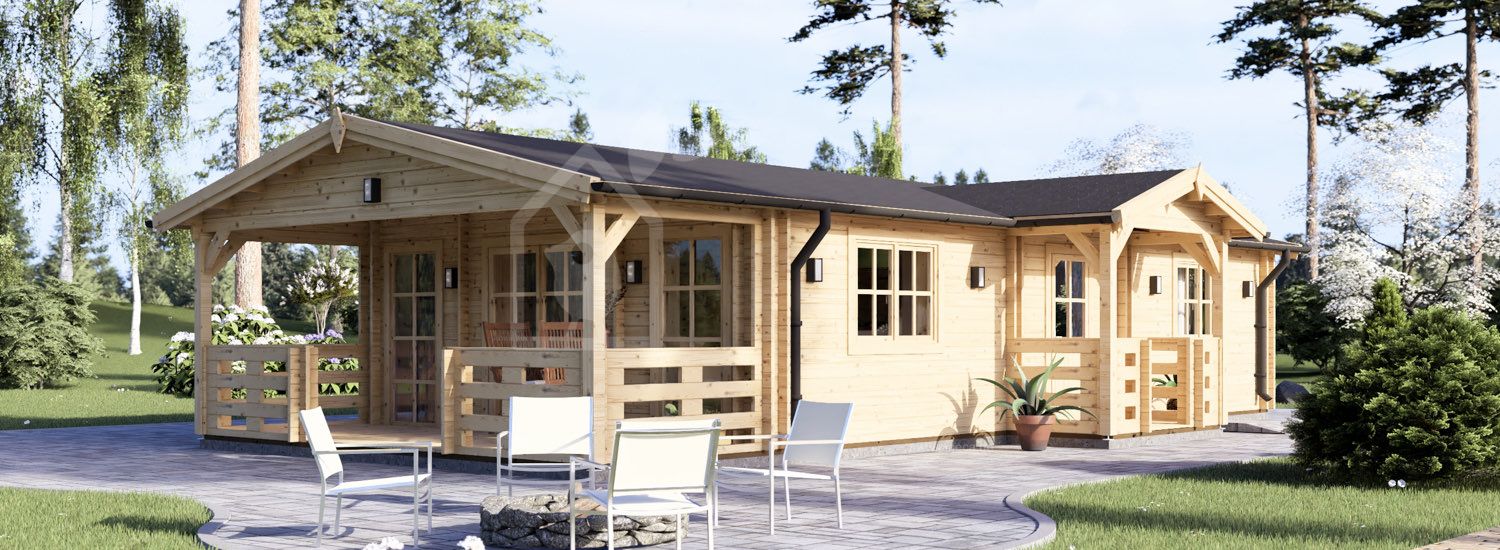 Blockbohlenhaus mit Terrasse DONNA S (44+44 mm), 63 m² + 11.5 m² visualization 1