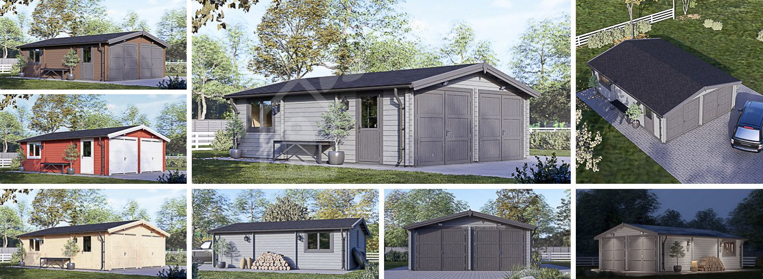 Doppelgarage aus Holz CLASSIC DUO (44 mm), 6x8 m, 48 m² visualization 1