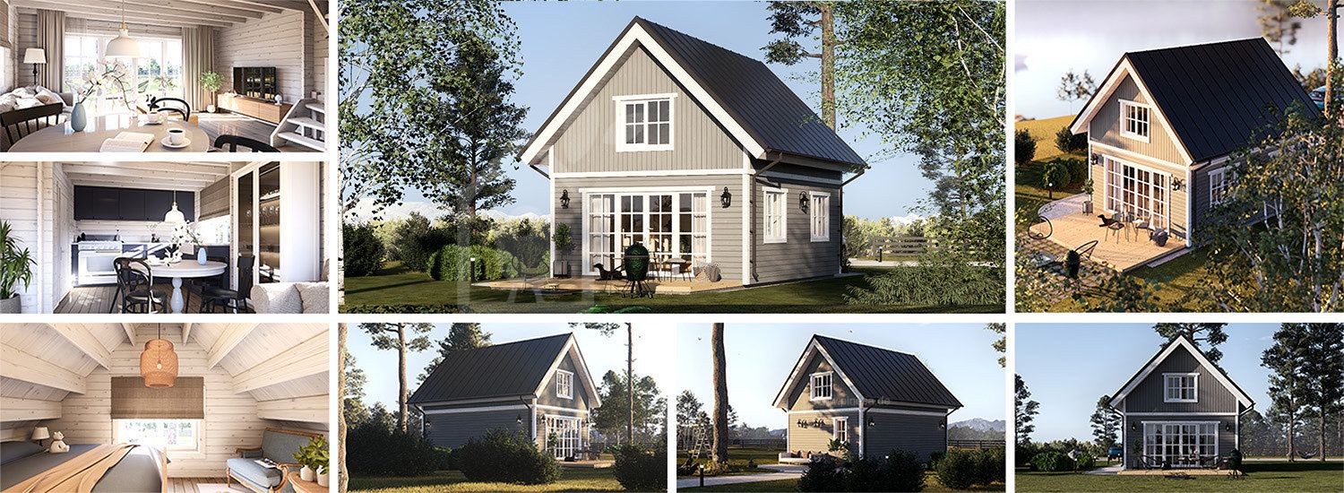 Kleines Holzhaus zum Wohnen KARINA RV (Isoliert, KfW55), 46 m² visualization 1