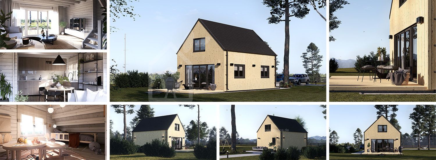 Blockbohlenhaus ALINA (34 mm + Holzverschalung), 46 m² visualization 1