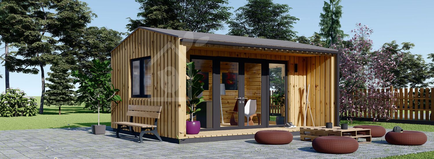 Gartenhaus als Büro TINA (Isoliert, 44 mm + Holzverschalung), 4x4 m, 12 m² visualization 1
