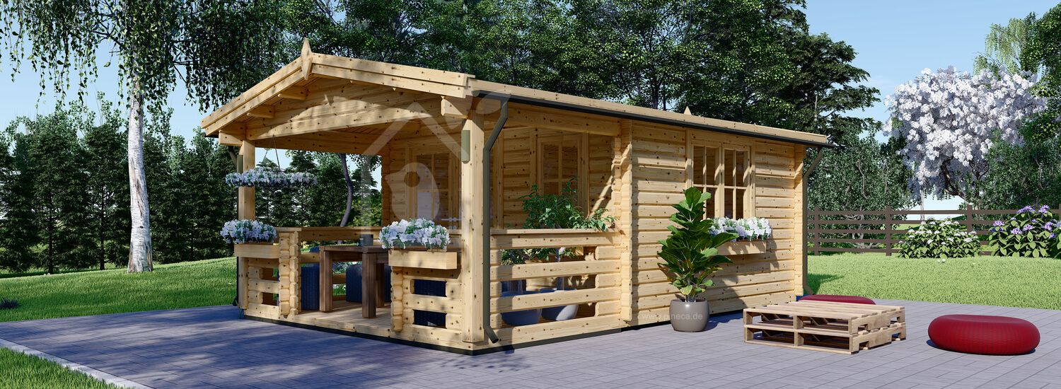 Gartenhaus aus Holz SHANON (66 mm), 4x5.75 m, 16 m² + 7 m² Terrasse visualization 1