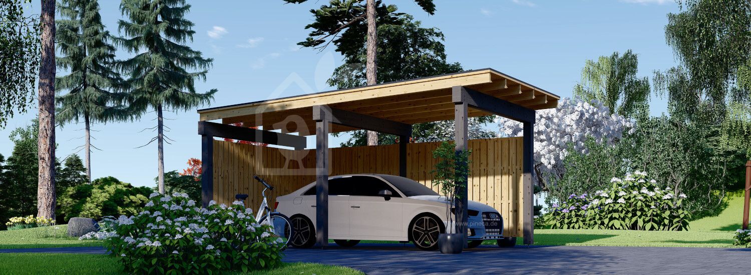 Carport aus Holz LUNA F mit L-förmiger Wand, 3.2x6 m visualization 1