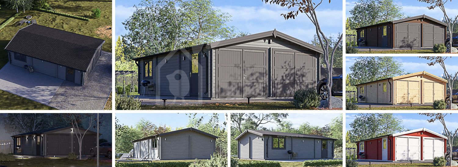 Doppelgarage aus Holz CLASSIC DUO (44 mm), 6x9 m, 54 m² visualization 1