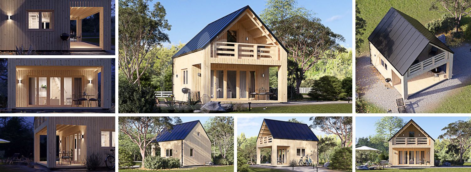 Blockbohlenhaus SARA S (44 mm + Holzverschalung), 27 m² visualization 1