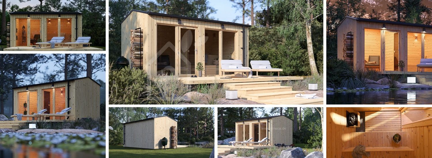 Gartensauna SERENE (34 mm + Holzverschalung), 4.5x2.5 m, 5 m² visualization 1