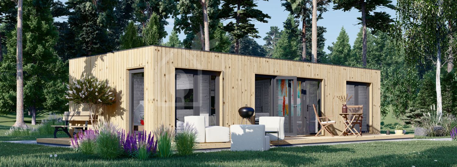 Kleines Holzhaus zum Wohnen PREMIUM (Extra Isoliert, 34 mm + Holzverschalung), 10.5x4.5 m, 47 m² visualization 1