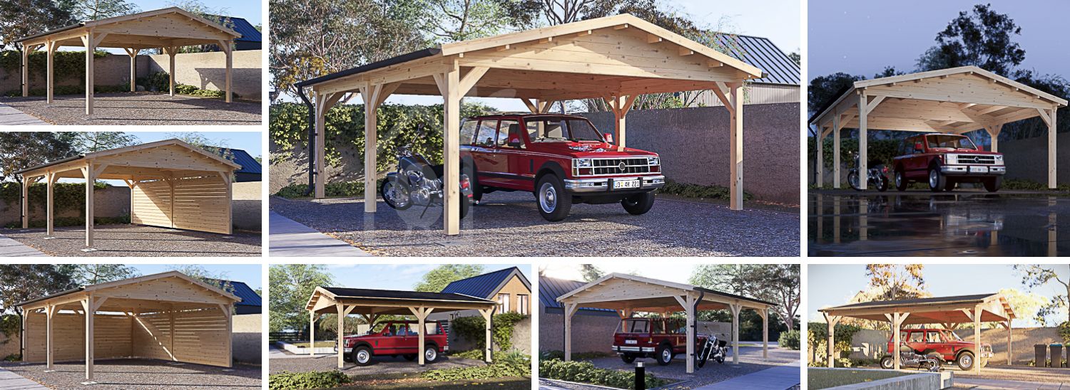 Carport aus Holz für 1 Auto CLASSIC, 5x5.7 m visualization 1