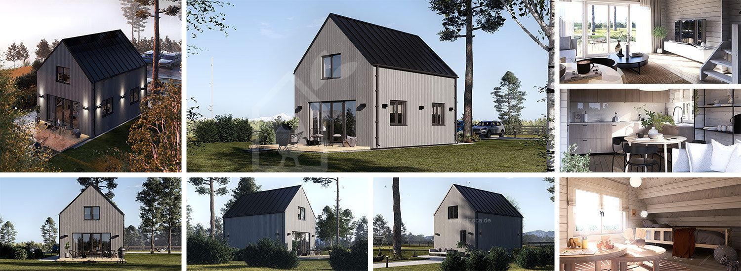 Kleines Holzhaus zum Wohnen ALINA RV (Isoliert, KfW55), 46 m² visualization 1