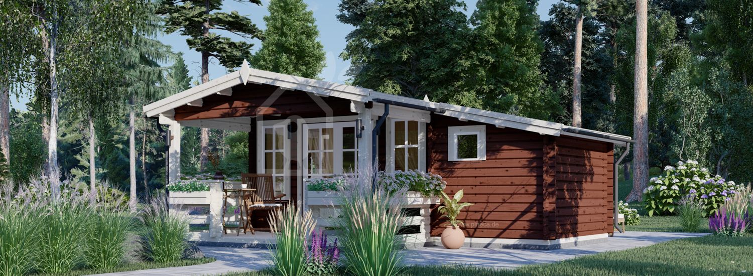 Kleines Schwedenhaus für den Garten ISLA (Isoliert, 44+44 mm), 6x5 m, 18 m² + 7 m² Terrasse visualization 1