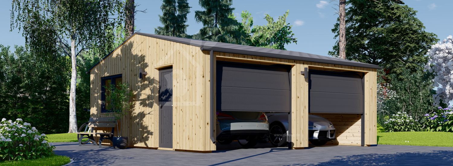 Doppelgarage aus Holz SILVIA DUO ALT (34 mm + Holzverschalung), 6x6 m, 36 m² visualization 1