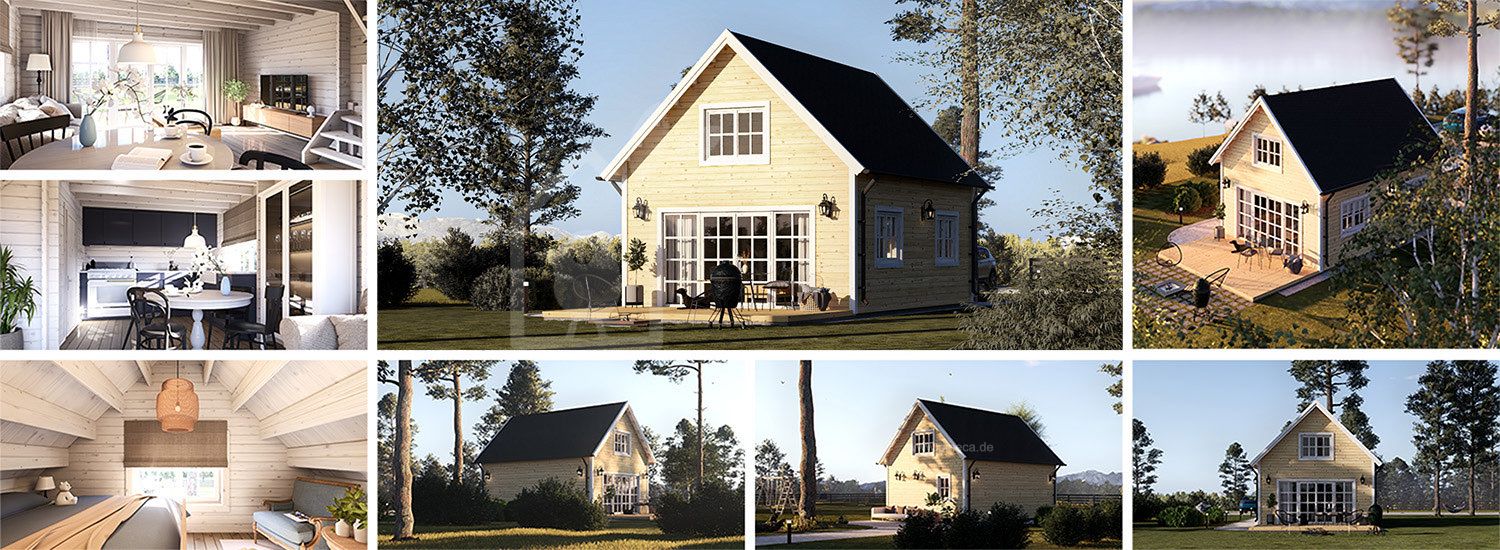 Blockbohlenhaus KARINA (34 mm + Holzverschalung), 46 m² visualization 1