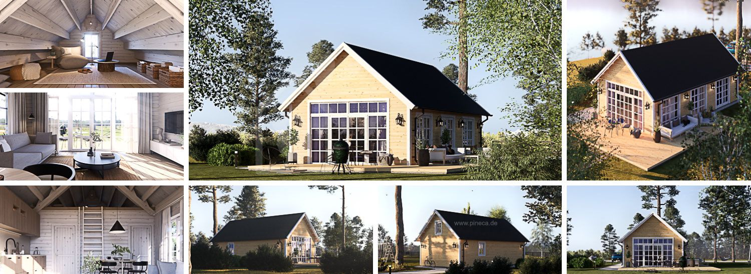 Blockbohlenhaus ARIELLE (34 mm + Holzverschalung), 44 m² visualization 1