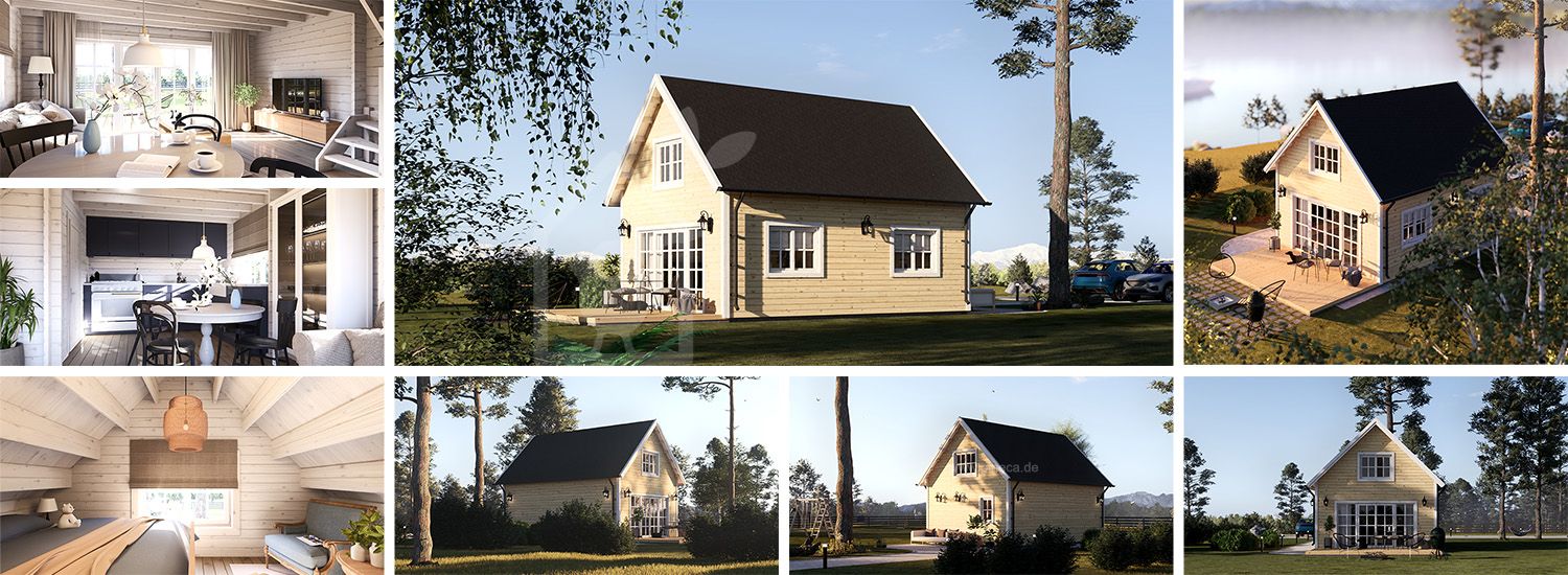 Blockbohlenhaus KARINA (Isoliert, 34 mm + Holzverschalung), 46 m² visualization 1