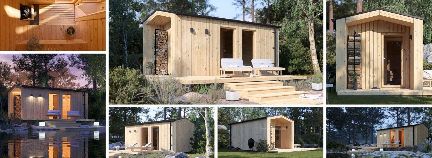 Gartensauna SERENE (34 mm + Holzverschalung), 5.3x2.5 m, 5 m² visualization 1