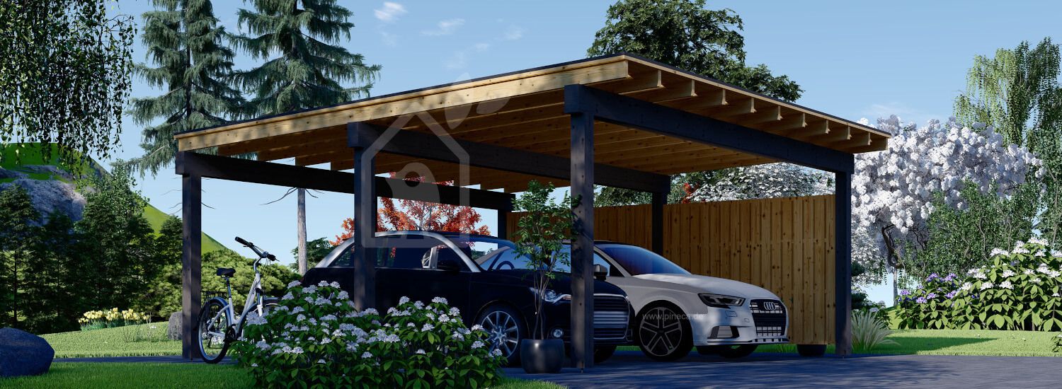 Carport aus Holz für 2 Autos mit Seitenwand LUNA DUO F, 6x6 m visualization 1