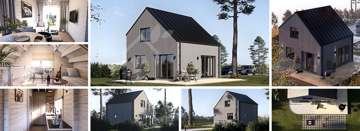 Kleines Holzhaus zum Wohnen SELIA RV (Isoliert, KfW55), 44 m² visualization 1