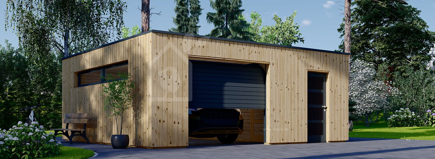 Holzgarage Mit Schuppen SILVIA F PLUS (34 mm + Holzverschalung), 6x6 m, 36 m² visualization 1