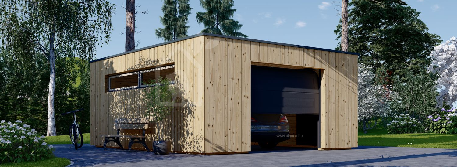 Holzgarage mit Flachdach SILVIA F (34 mm + Holzverschalung), 5x6 m, 30 m² visualization 1