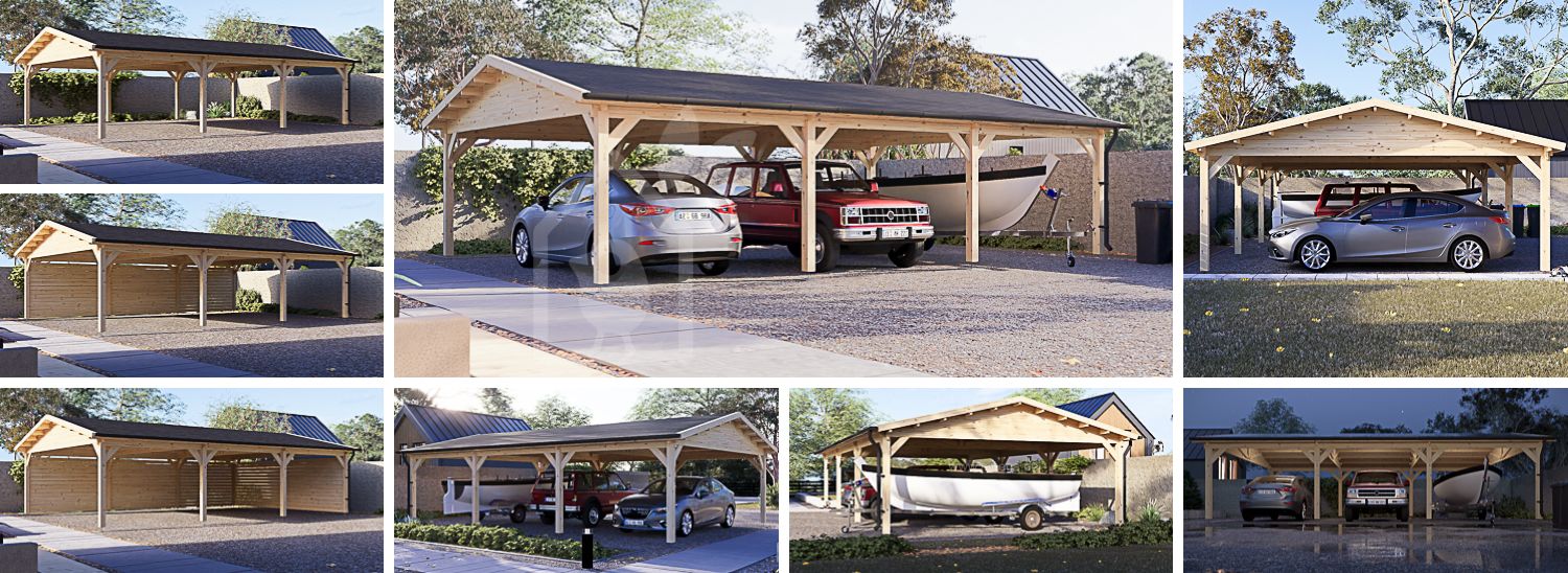 Carport aus Holz für 3 Autos CLASSIC TRIO, 5.95x8.95 m visualization 1