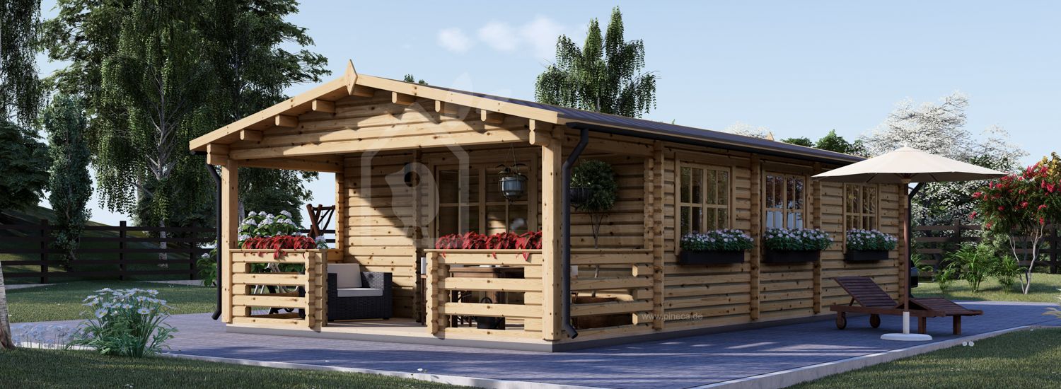 Blockbohlenhaus HYMER (Isoliert, 44+44 mm), 42 m² + 10 m² Terrasse visualization 1