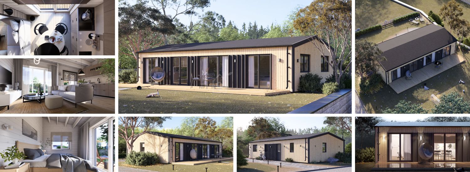 Blockbohlenhaus NICOLE (Isoliert, 44 mm + Holzverschalung), 68 m² visualization 1