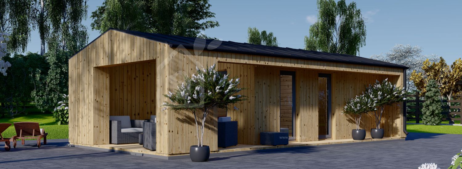 Blockbohlenhaus Mit Terrasse ANNA Modern (Isoliert, 34 mm + Holzverschalung), 20 m² + 16 m²  Terrasse visualization 1