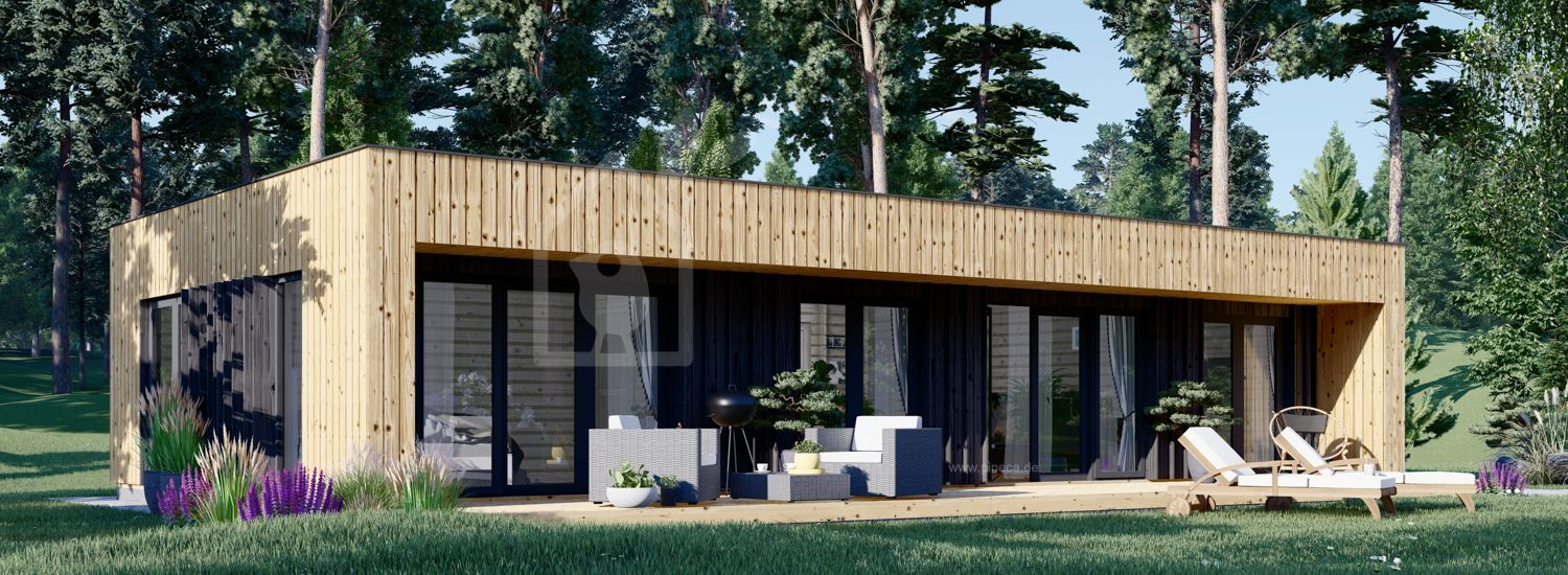 Holzhaus zum Wohnen KAYA 3 (Extra Isoliert, 44 mm + Holzverschalung), 70 m² visualization 1